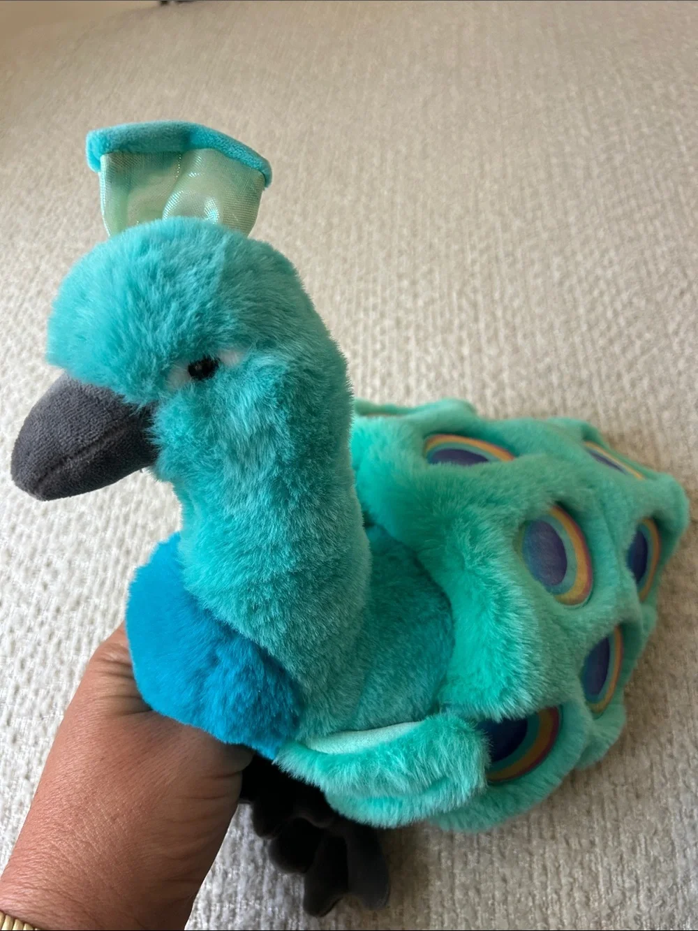 Plush Teal Peacock Small Pet Toy - Soft Feathered Playmate